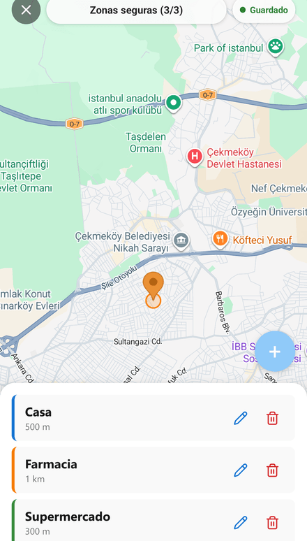 Zonas seguras dibujadas en el mapa