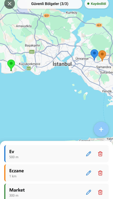 Güvenli bölgeler haritada tanımlanır